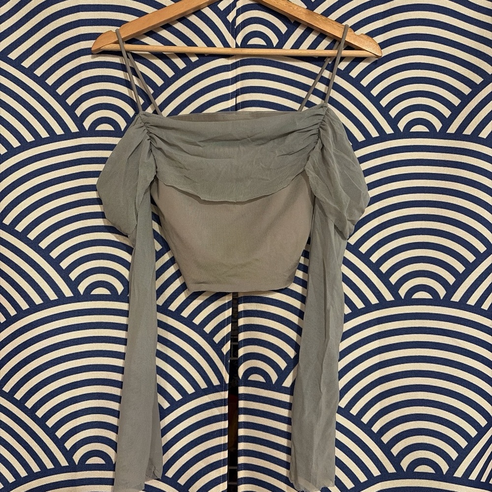 YesStyle Off the Shoulder Gray Crop Top